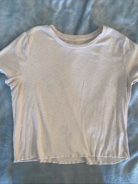 aerie White Ribbed Short Sleeve Crop Top